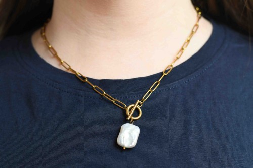 Naszyjnik łańcuch z perłą