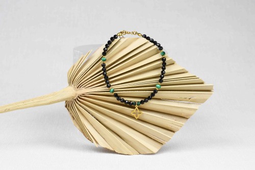 Bransoletka Czarny turmalin & malachit z zawieszką