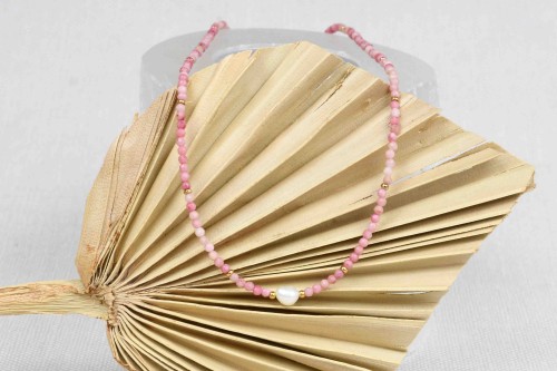 Choker Rodonit z perełką
